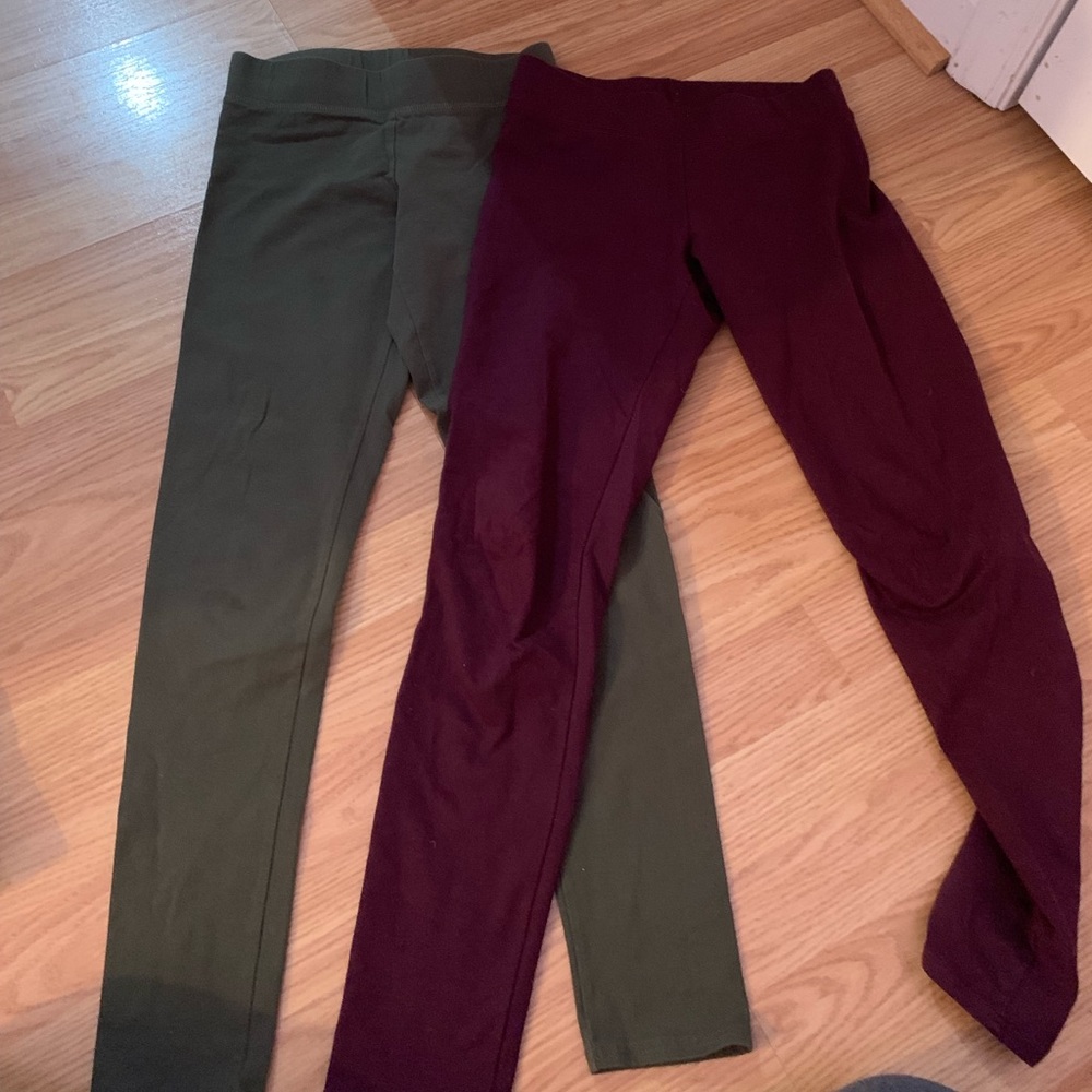 army green and burgundy aerie leggings